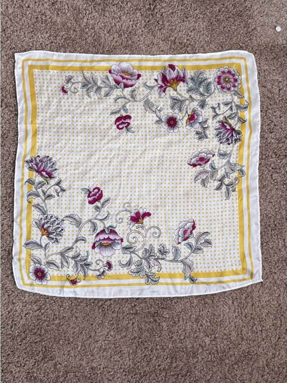 Floral Print Square Scarf in Yellow and Magenta